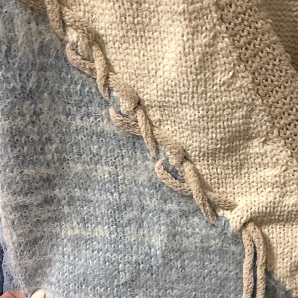 POL Patchwork Cable-Trim Cardigan - Blue, Cream &… - image 4